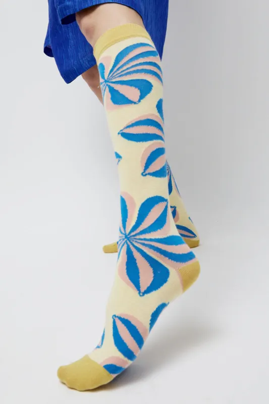 Henrik Vibskov Fuzzy Flower Femme Socks in Fuzzy Yellow Blue sold by No. 6