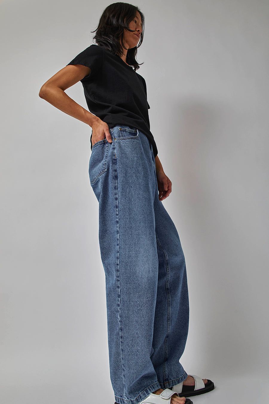 Sultan Wash Elastic Baggy Jeans in Medium Blue sold by No. 6 product image thumbnail 3