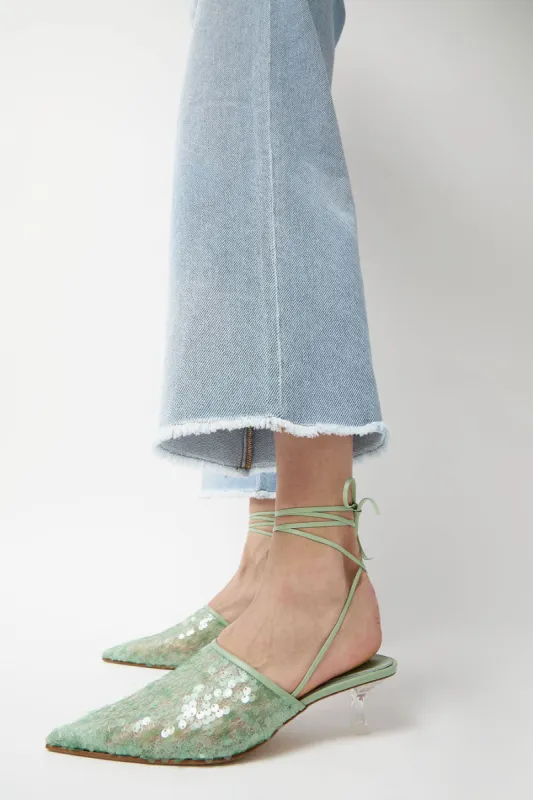 Reike Nen Bit Mules in Mint Sequin made by No. 6