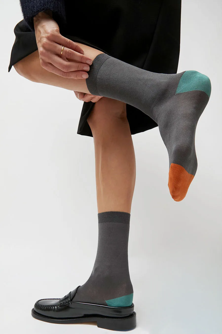 Maria La Rosa Tricolor Cotton Socks in Charcoal sold by No. 6