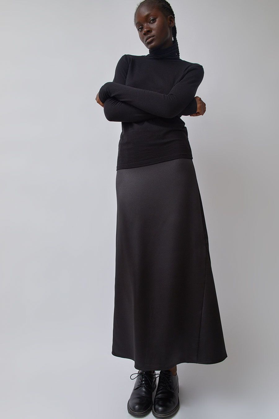 Mijeong Park Stretch Satin Maxi Skirt in Black sold by No. 6 product image thumbnail 3