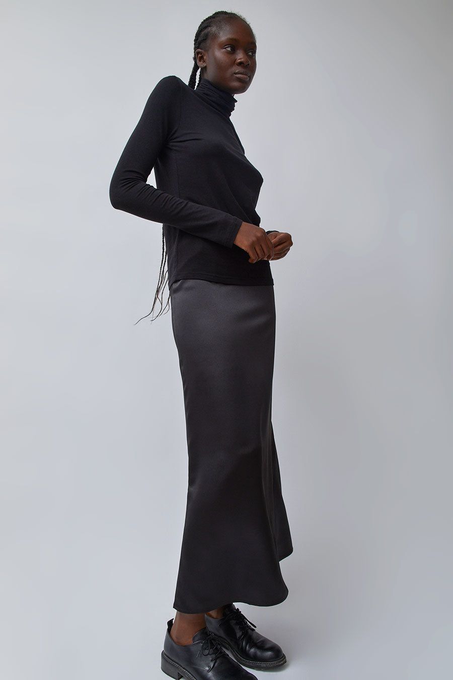 Mijeong Park Stretch Satin Maxi Skirt in Black sold by No. 6 product image thumbnail 4
