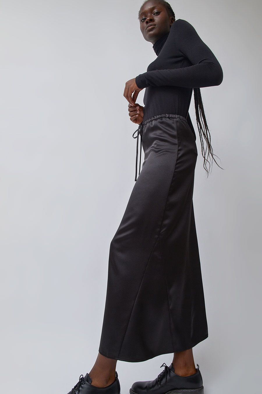 Mijeong Park Stretch Satin Maxi Skirt in Black sold by No. 6 product image thumbnail 5