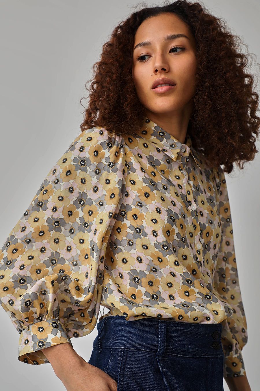 No.6 Esme Shirt in Grey Pink and Yellow Pansy sold by No. 6