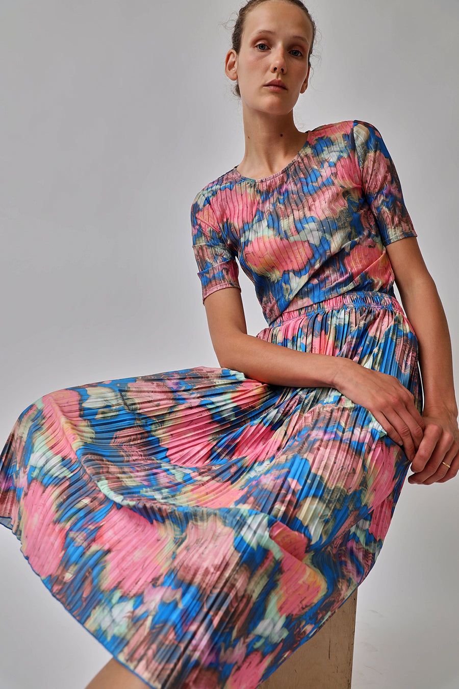 No.6 Kotomi Skirt in Blue and Pink Washed Rose sold by No. 6