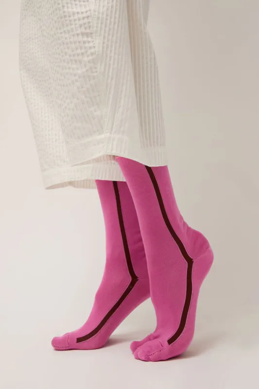 Tabito Tabi Line Socks in Pink and Brown made by No. 6