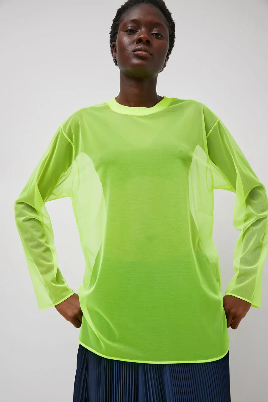 Marios Long Sleeve Mesh T-Shirt in Yellow Fluo sold by No. 6