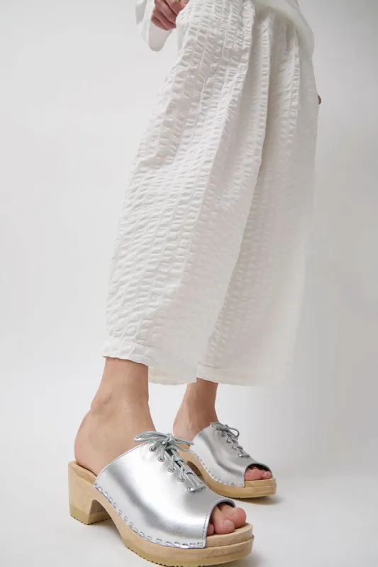 No.6 Simone Clog on Mid Heel in Silver made by No. 6