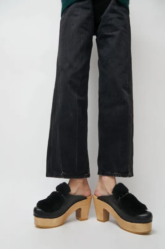No.6 Billie Fur Clog on Platform in Black sold by No. 6