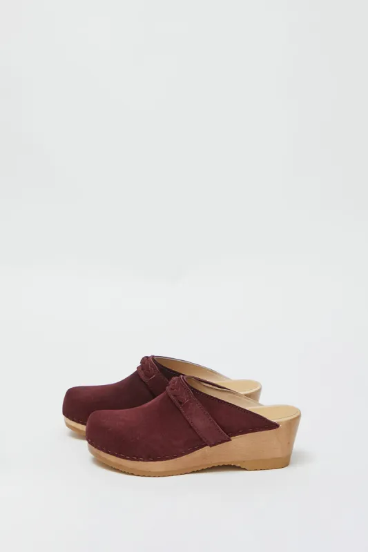 No.6 Bridget Clog on Mid Wedge in Burgundy Suede sold by No. 6