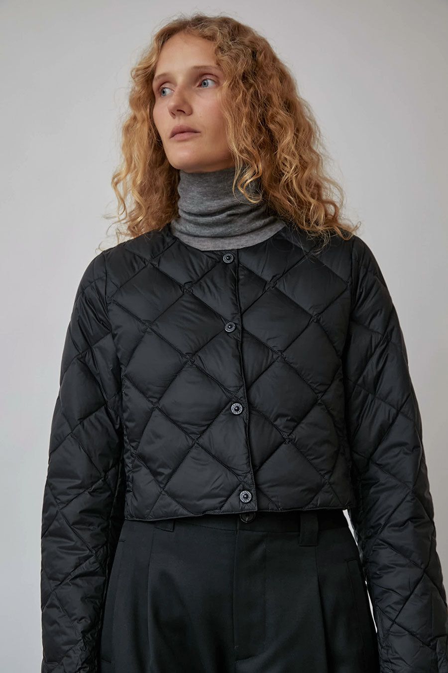 TAION City Crew Neck Bolero Down Jacket in Black sold by No. 6