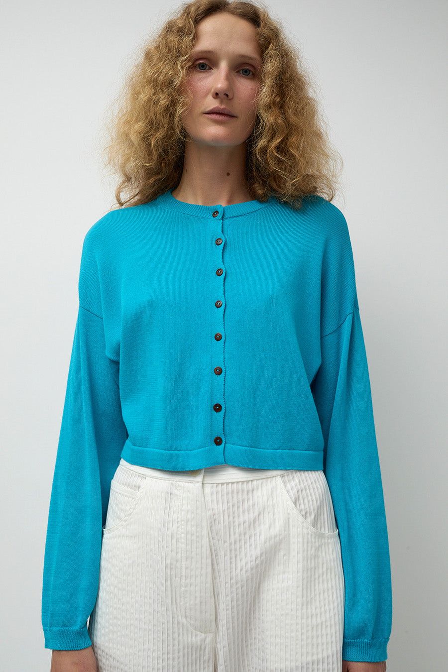 CORDERA Cotton Cropped Cardigan in Ceruelo | Parallel