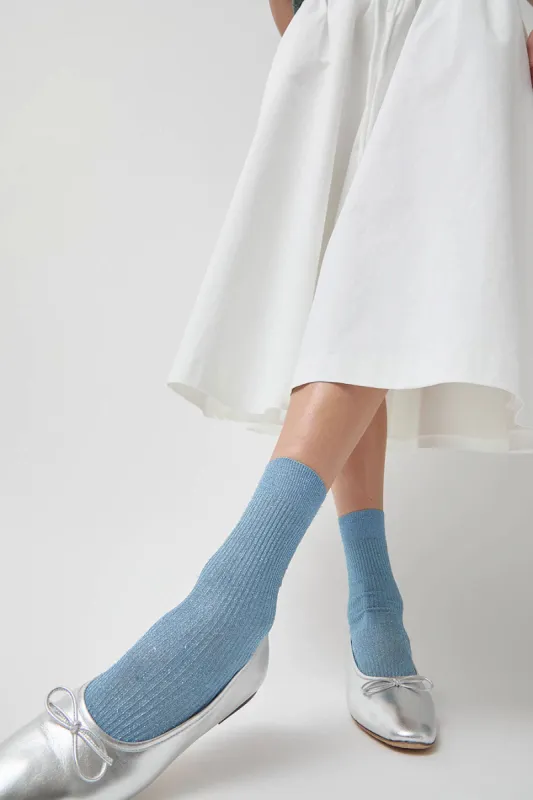 Maria La Rosa Ribbed Lurex Socks in Light Blue sold by No. 6