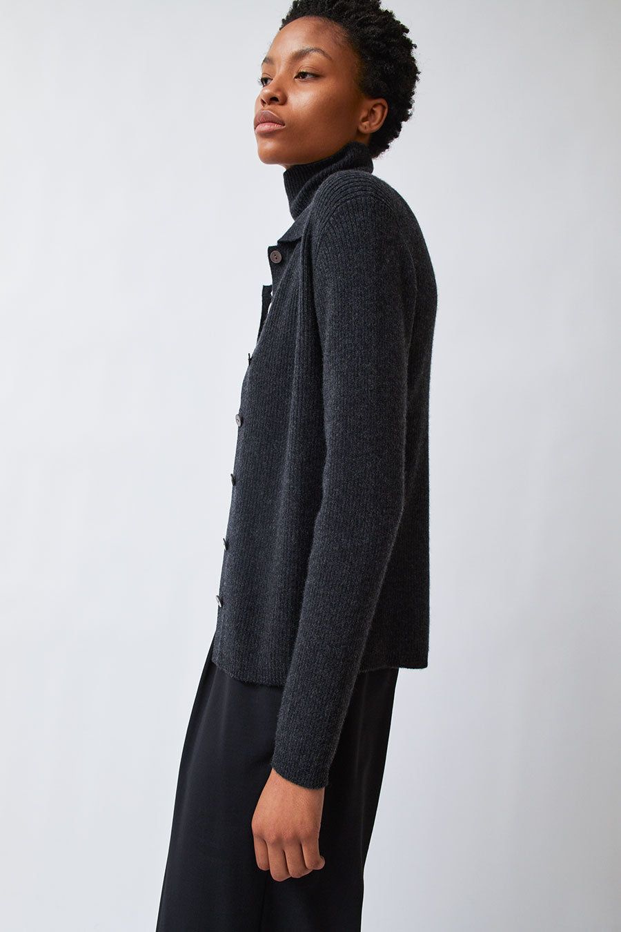 Modern Weaving Rib Collared Crop Cardigan in Black Melange sold by No. 6 product image thumbnail 5