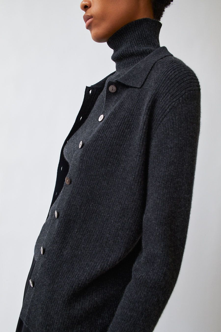 Modern Weaving Rib Collared Crop Cardigan in Black Melange sold by No. 6 product image thumbnail 4