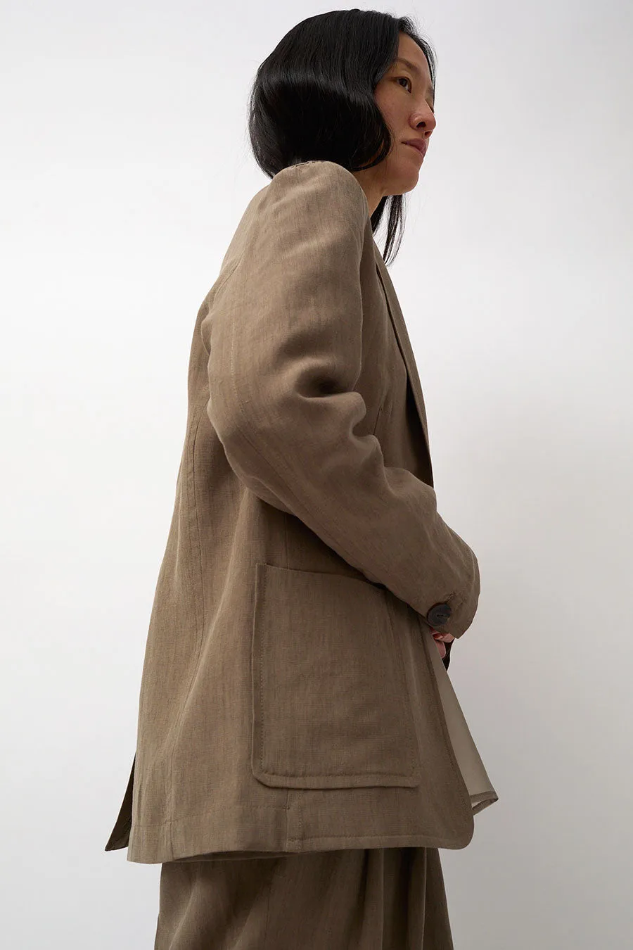 Mijeong Park Linen Blend Jacket in Dark Tan sold by No. 6 product image thumbnail 2