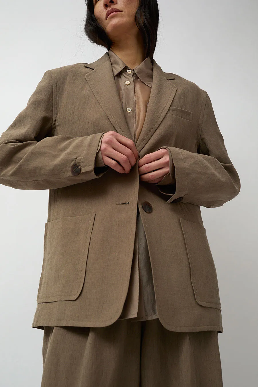 Mijeong Park Linen Blend Jacket in Dark Tan sold by No. 6 product image thumbnail 3