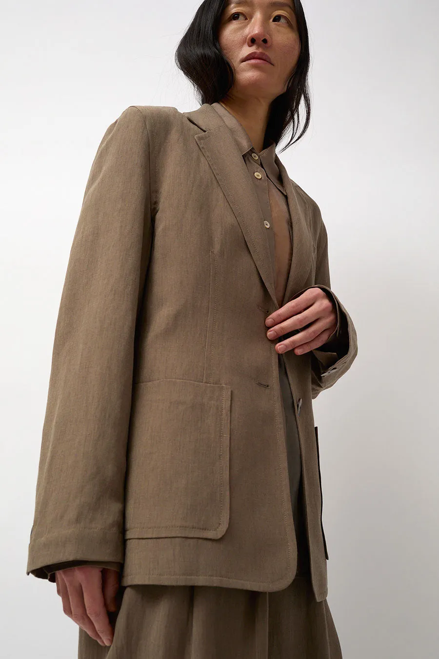 Mijeong Park Linen Blend Jacket in Dark Tan sold by No. 6 product image thumbnail 4