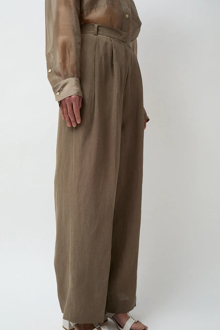 Mijeong Park Linen Blend Wide Leg Pants in Dark Tan sold by No. 6 product image thumbnail 3