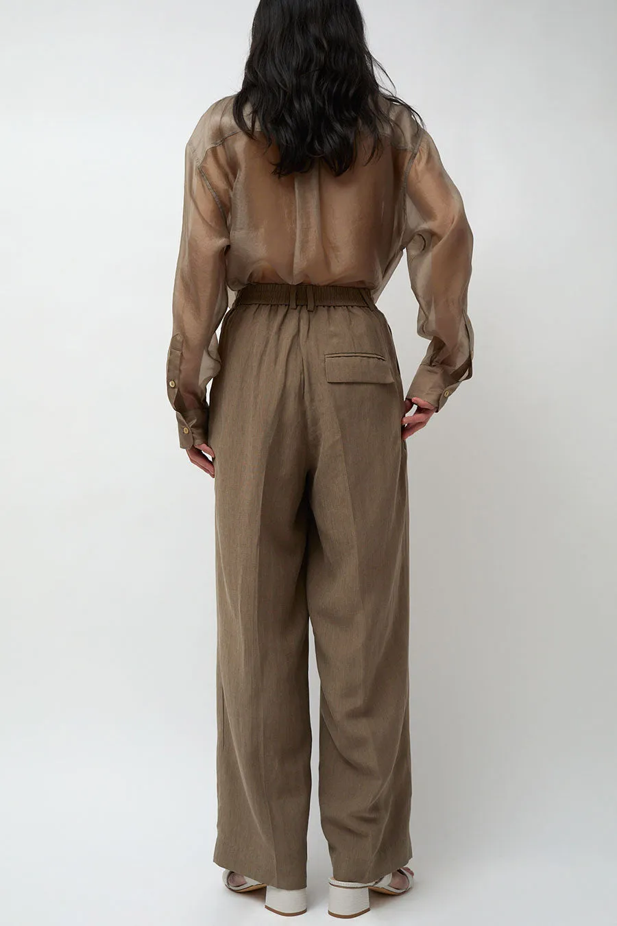 Mijeong Park Linen Blend Wide Leg Pants in Dark Tan sold by No. 6 product image thumbnail 5