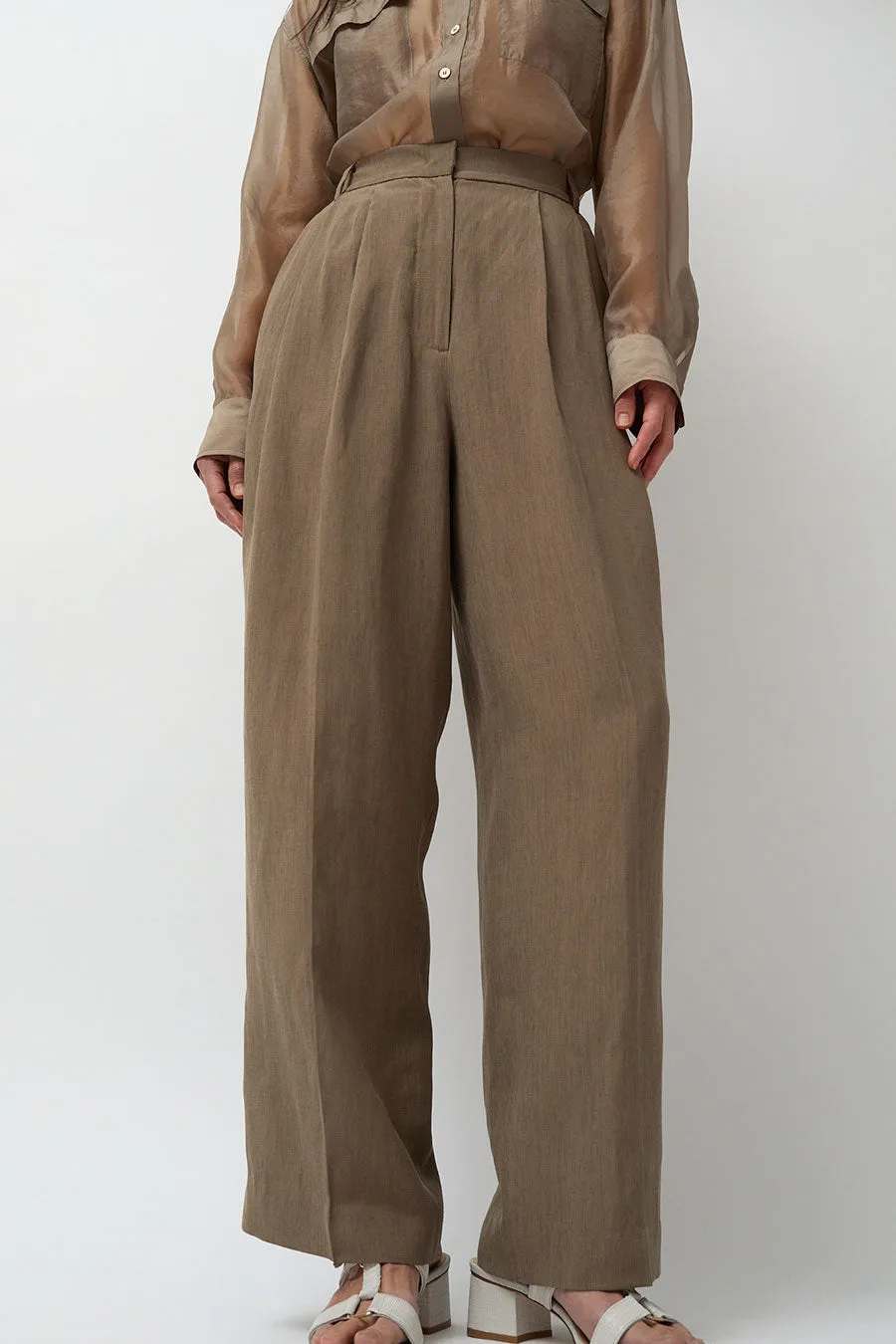 Mijeong Park Linen Blend Wide Leg Pants in Dark Tan sold by No. 6 product image thumbnail 2