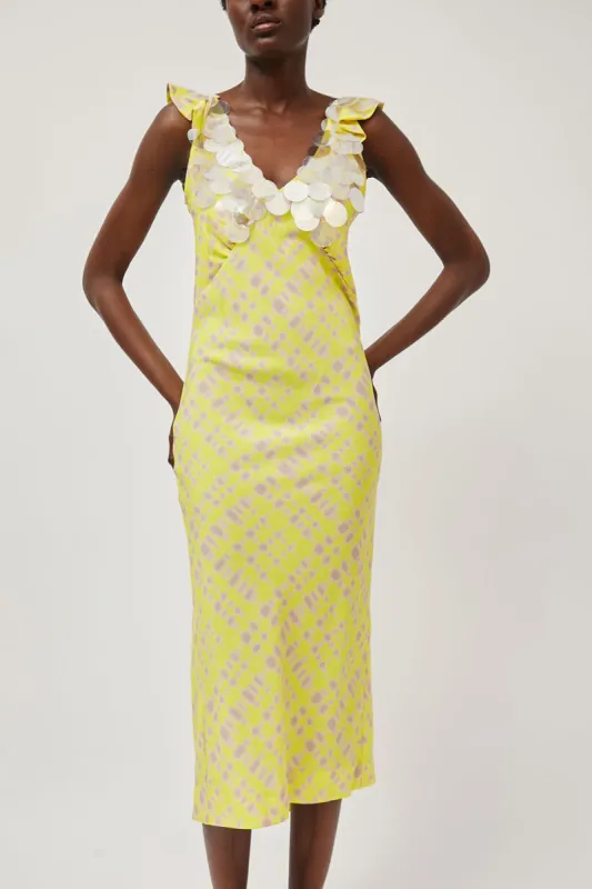 INSHADE V Neck Sequin Dress in Light Yellow Plaid sold by No. 6