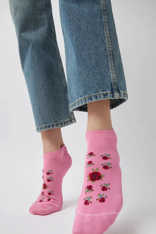 Maria La Rosa Rose Sneaker Socks in Pink and Red Rose sold by No. 6