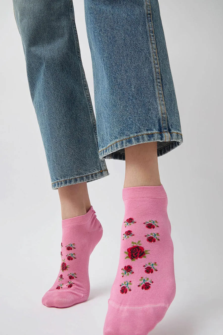 Maria La Rosa Rose Sneaker Socks in Pink and Red Rose sold by No. 6