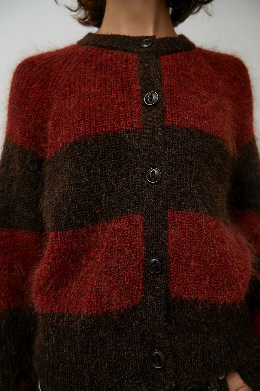 YMC Foxtail Stripe Cardigan in Red Brown sold by No. 6 product image thumbnail 3