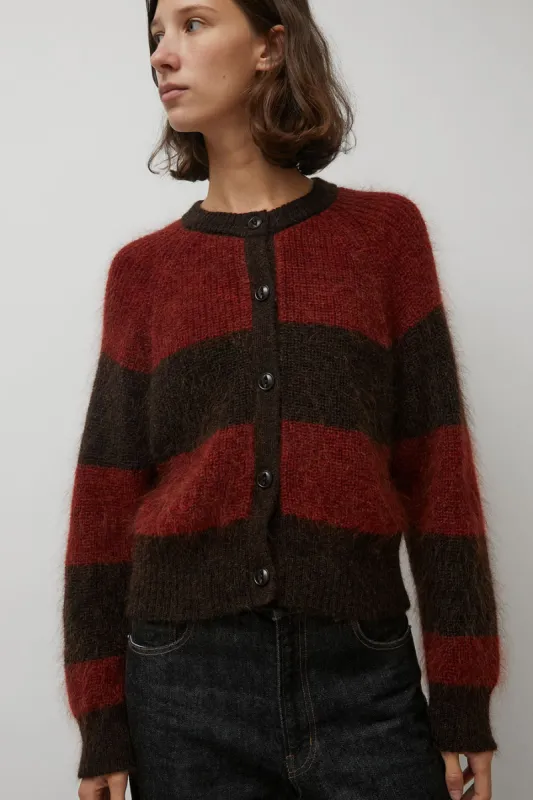 YMC Foxtail Stripe Cardigan in Red Brown made by YMC