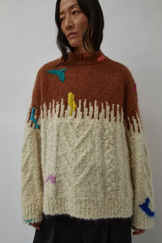 CORDERA Mohair Embroidered Sweater in Cream and Camel made by No. 6