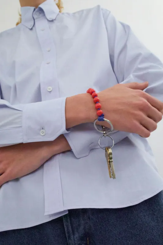 Ina Seifart Perlen Short Keyholder in Raspberry with Blue Thread made by No. 6