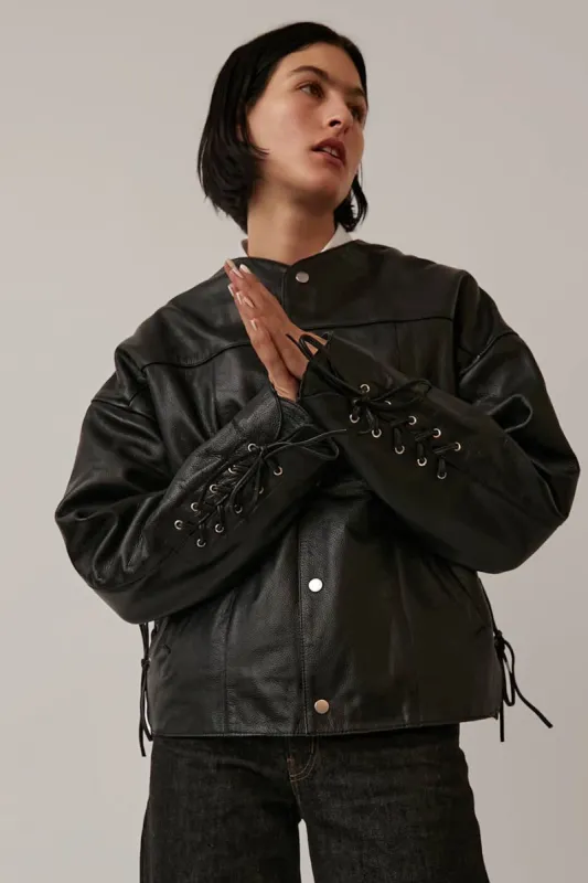 Deadwood Canoo Leather Jacket in Black made by No. 6