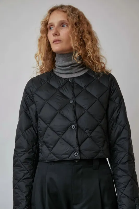 TAION City Crew Neck Bolero Down Jacket in Black sold by No. 6