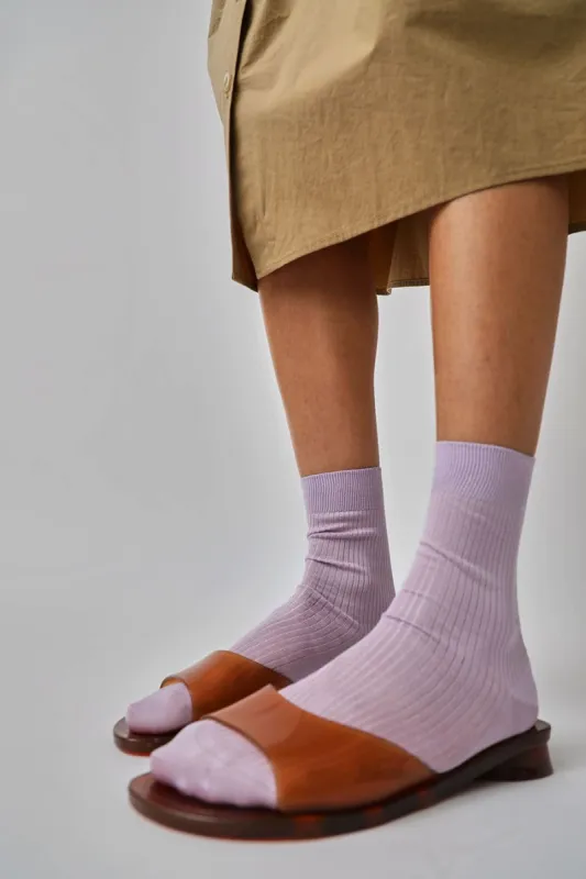 Maria La Rosa Silk Ribbed Ankle Socks in Glicine sold by No. 6