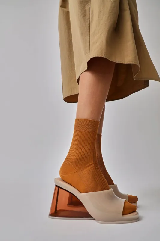 Maria La Rosa Silk Ribbed Ankle Socks in Cannella sold by No. 6