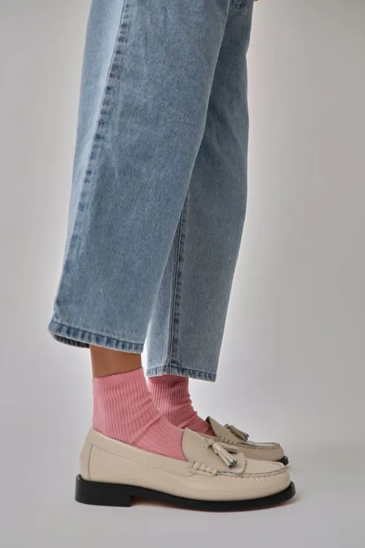 Maria La Rosa Organic Cotton Ribbed Ankle Socks in Blush sold by No. 6