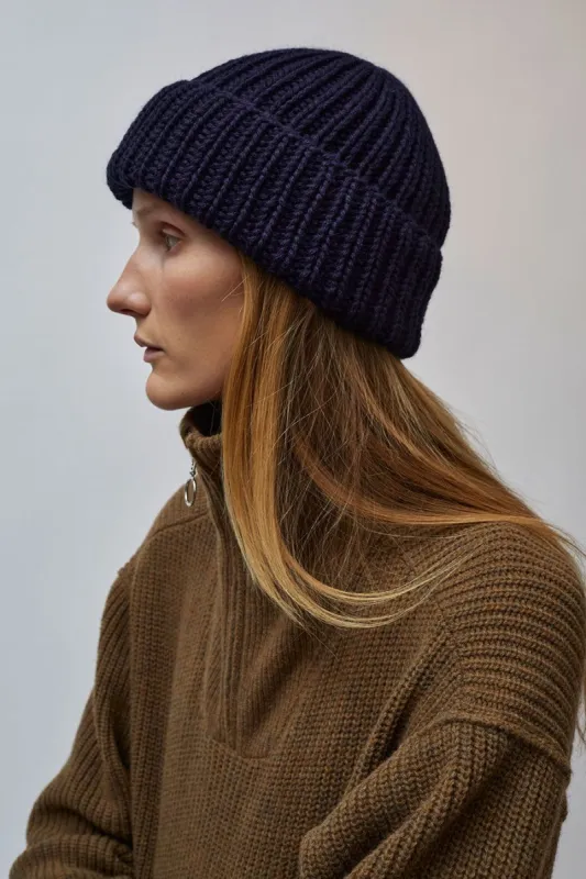 Karakoram Fold Up Long Beanie in Dark Navy made by No. 6