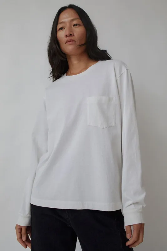 B Sides Long Sleeve Pocket T Shirt in Overdye Snow White sold by No. 6