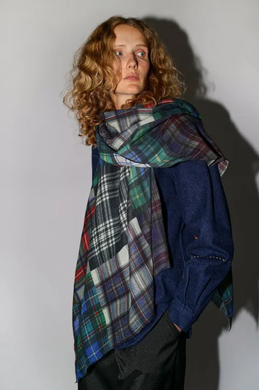Glen Prince Long Featherweight Wool Scarf in Blue Mix Plaid sold by No. 6