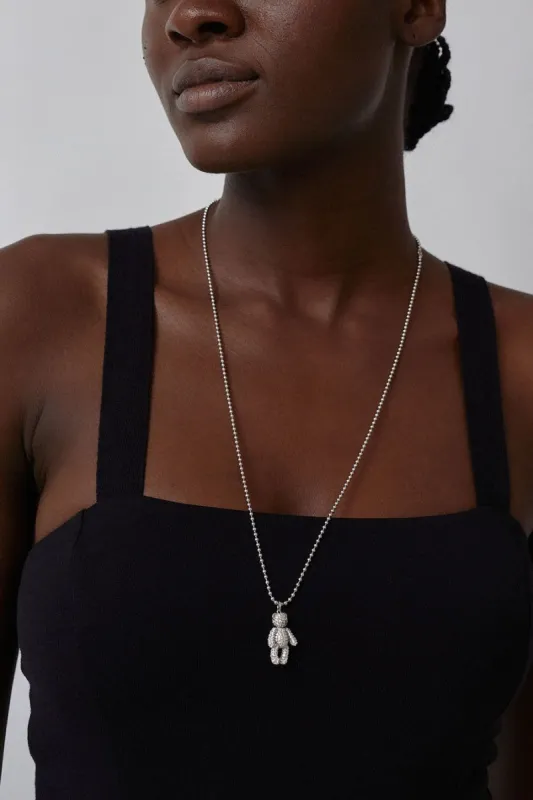 Numbering Pave Teddy Bear Necklace in Silver made by No. 6