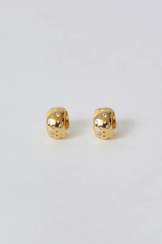 Numbering Volume One Touch Earring with CZ Medium in Gold made by No. 6