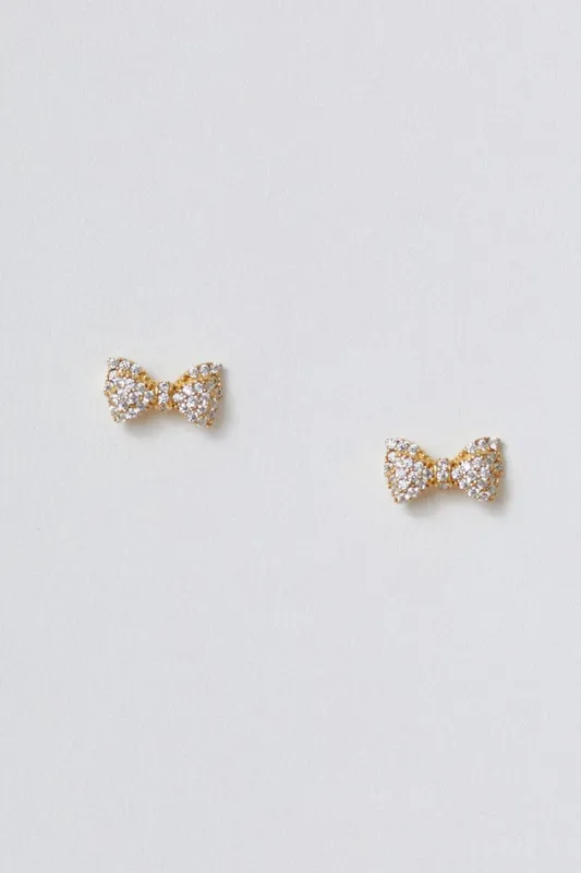 Numbering Ribbon Pave Stud Earrings in Gold sold by No. 6