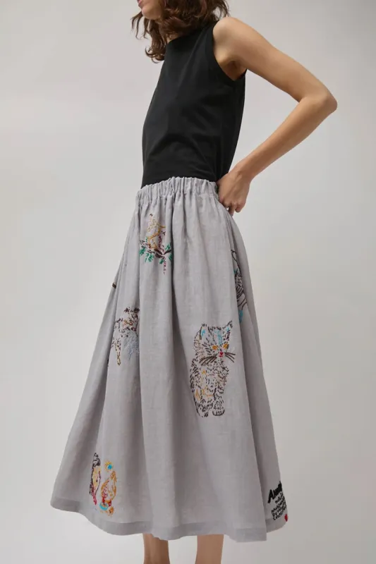 Anntian Skirt Wide in Hand Embroidered Animals made by No. 6