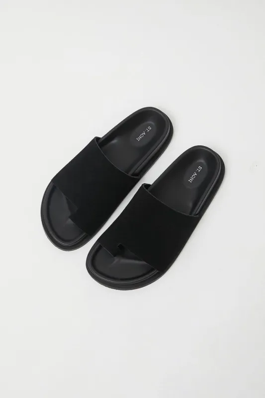St. Agni Loe Suede Slide in Black sold by No. 6