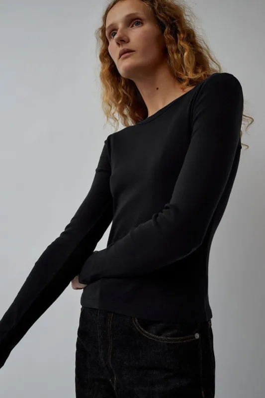 St. Agni Organic Cotton Long Sleeve Top in Black made by No. 6