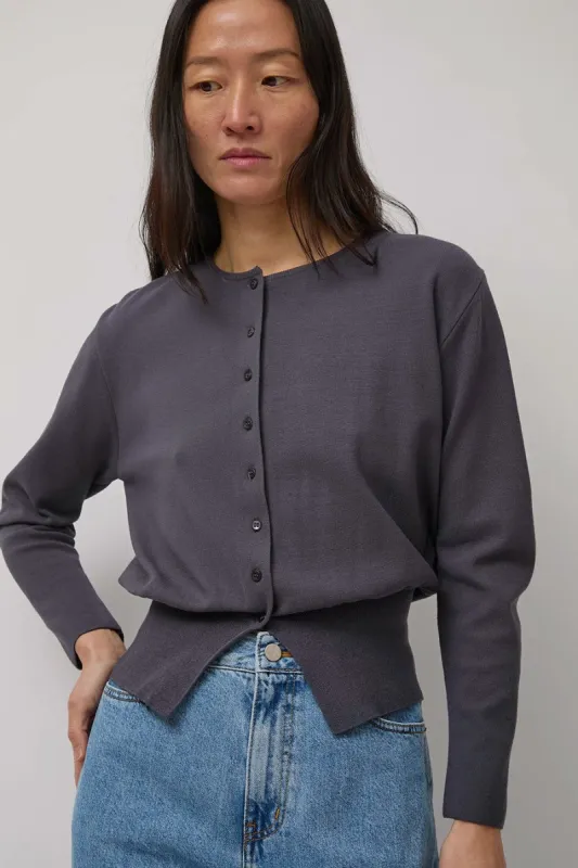 Amomento Round Sleeve Shirred Cardigan in Dark Navy made by No. 6