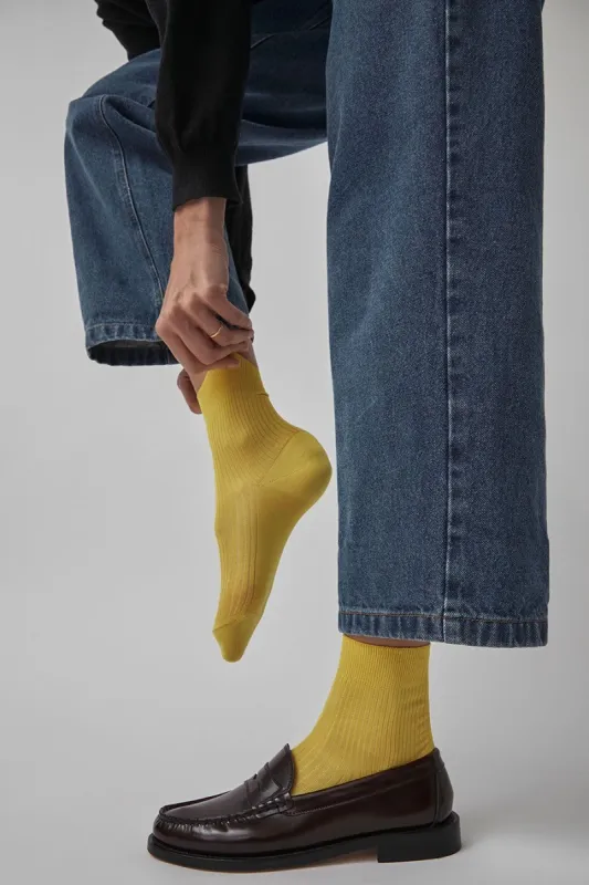 Maria La Rosa Silk Ribbed Ankle Socks in Limone sold by No. 6