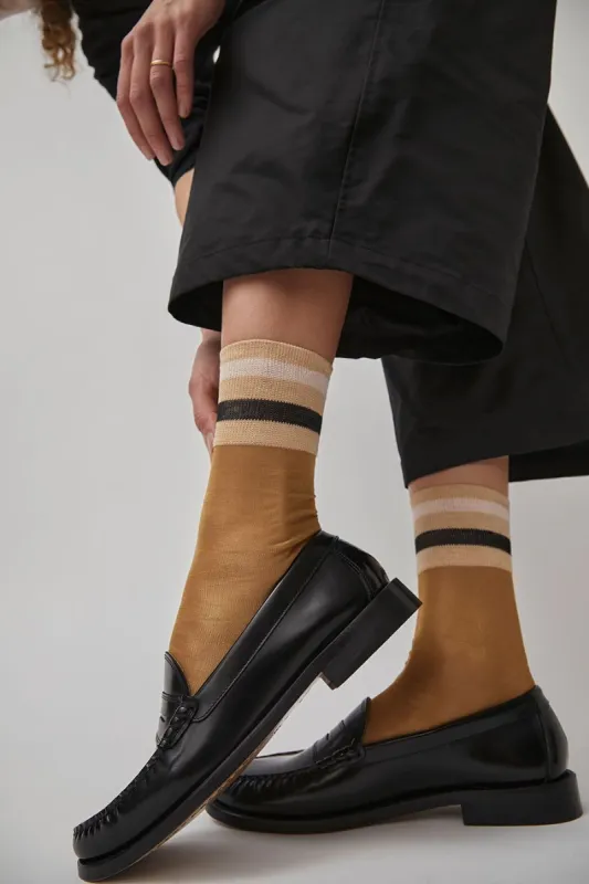 Maria La Rosa Crystal Sheer Socks in Sand made by No. 6