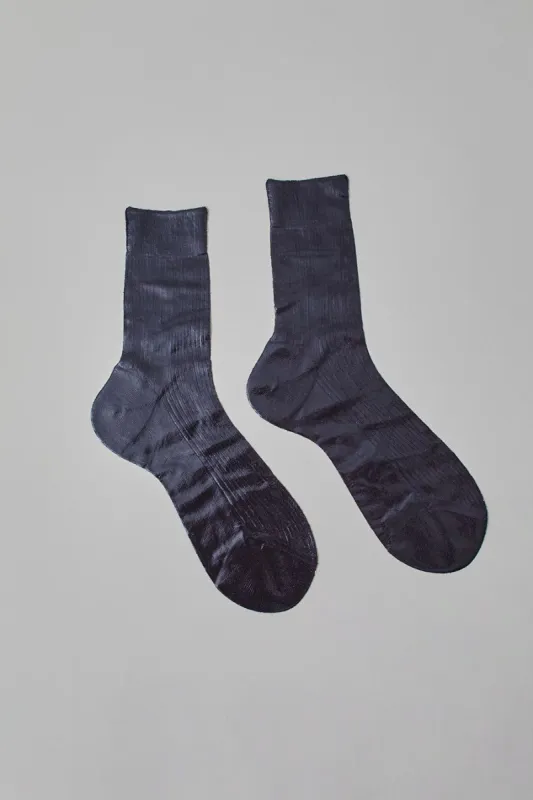 Maria La Rosa Laminated Ribbed Socks in Navy sold by No. 6